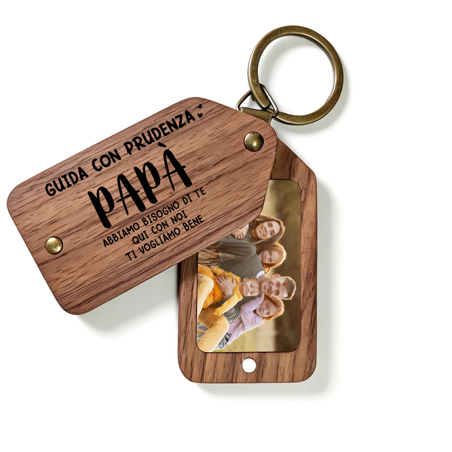 Portachiavi con Foto Personalizzata in Legno « Guida con Prudenza, Papà »