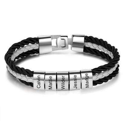 Bracciale Uomo Personalizzato in Pelle – Incisione 5 Nomi – Regalo Elegante per Papà o Lui | Jessemade