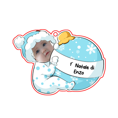 1° Natale-Portachiavi/Pendente acrilico con foto e nome personalizzati regalo per bambini