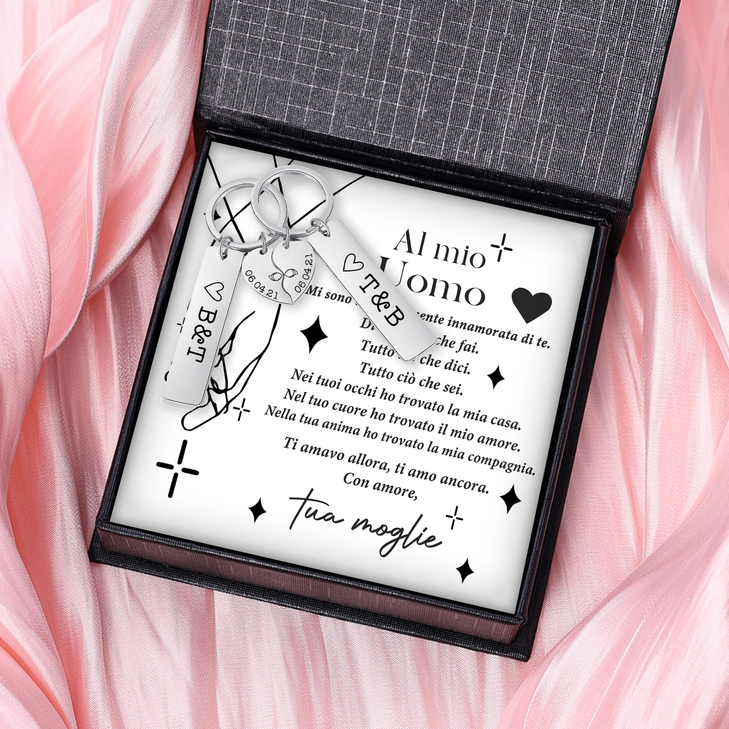 Jessemade IT Al Mio Uomo-Portachiavi personalizzabile con lettere e data regalo per coppia