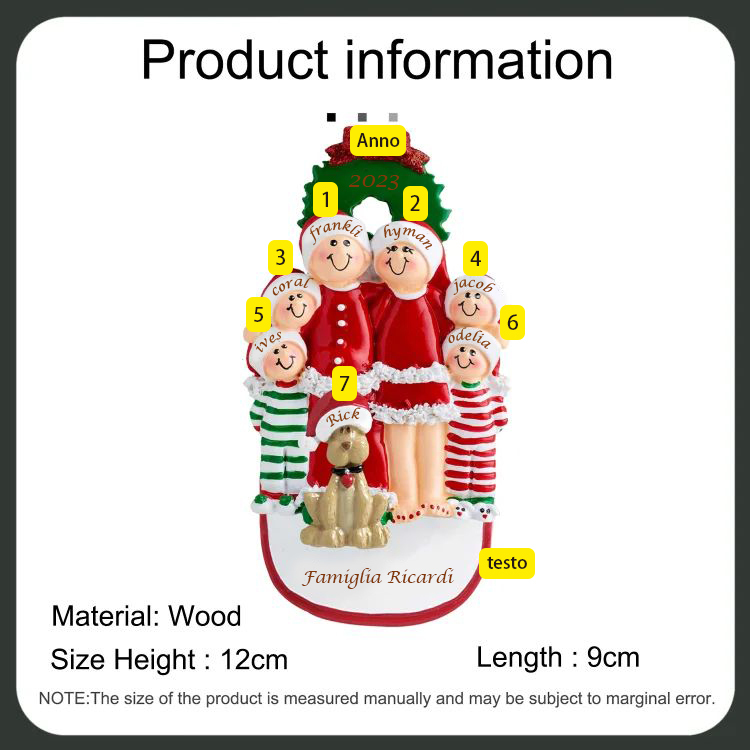 Famiglia in vestito natalizio con cane carino 7 nomi personalizzabili