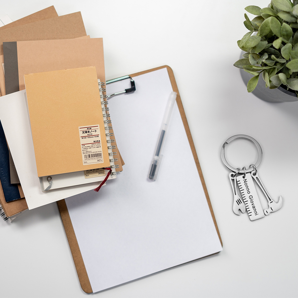 Portachiavi con ciondolo kit di utensili 1 testo o nome personalizzabile liberamente per papà uomo