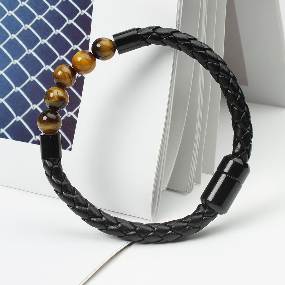Tiger Eye Black Onyx Beaded Bracelet Men