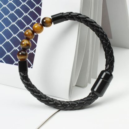 Tiger Eye Black Onyx Beaded Bracelet Men