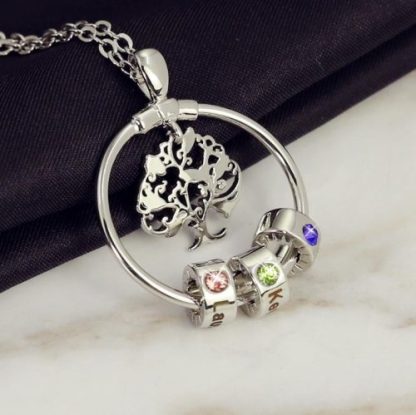 Collana con albero della vita ciondolo 3 nomi e 3 pietre di nascita personalizzati per donna/mamma/nonna