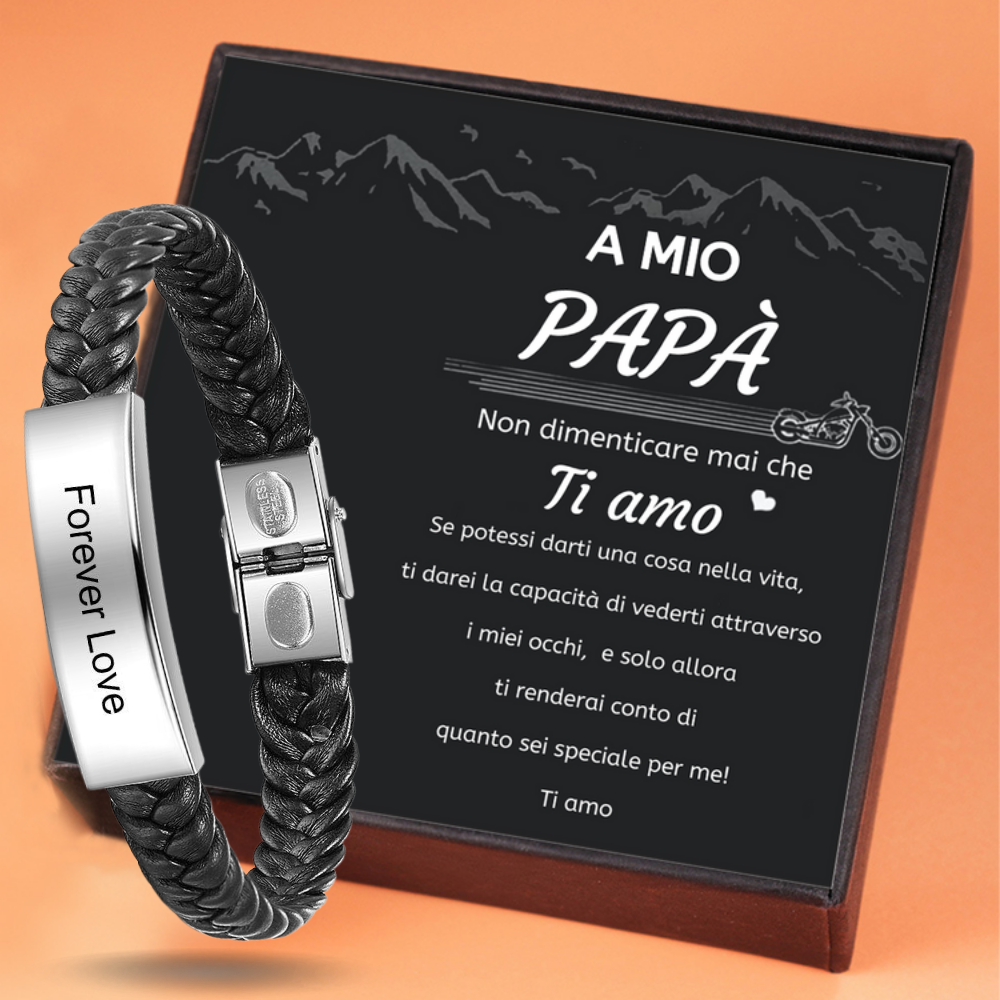 Jessemade IT A MIO PAPÀ - Bracciale in pelle intrecciata Bracciale con testo personalizzato per gli uomini