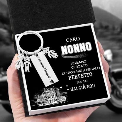 Portachiavi con ciondolo bambino 3 nomi personalizzati regalo per nonno festa dei nonni