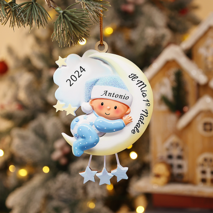 Il mio primo Natale - Ciondolo per bambino Ciondolo natalizio con nome, testo e data personalizzabili | Jessemade