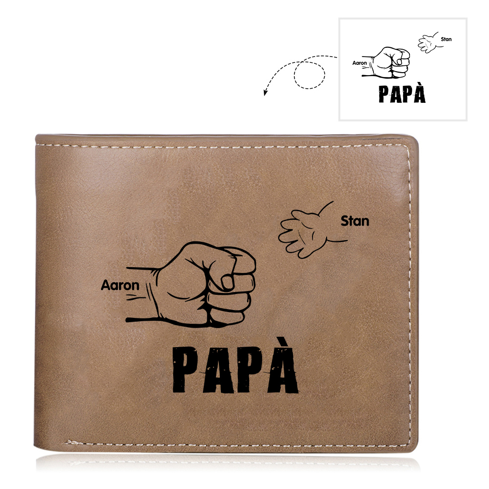 Portafoglio in Pelle PU pugno mano regalo per papà personalizzati 2 nomi