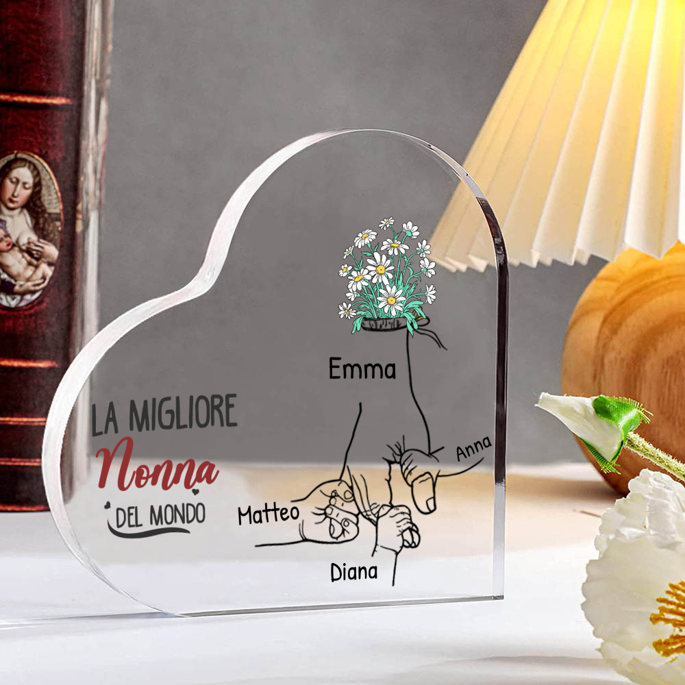La migliore nonna del mondo-Deco acrilico mano nella mano fiore per nonna 2-7 nomi personalizzabili