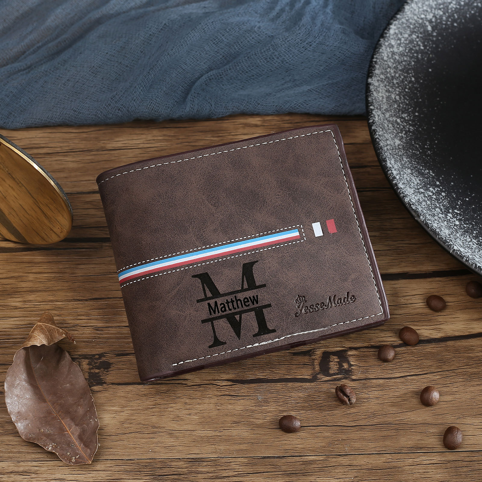 Portafoglio in PU pelle da uomo 1 nome 1 lettera e 1 foto personalizzabili regalo per uomo