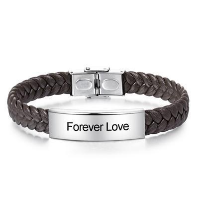 Bracciale in pelle intrecciata Bracciale con testo personalizzato per gli uomini