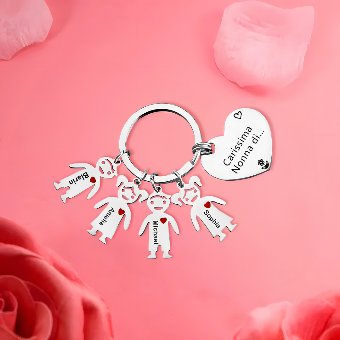 Portachiavi a cuore con ciondolo bambino 4 nomi regalo per nonna festa dei nonni famiglia riunione