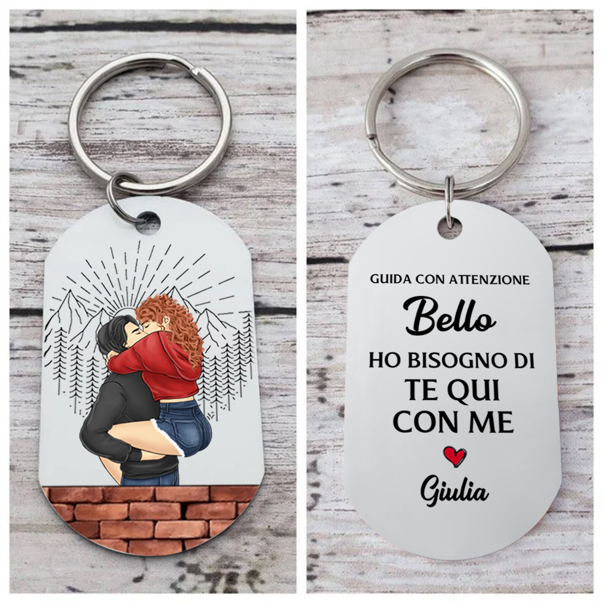 Guida con attenzione,ho bisogno di te-Portachiavi bacio e abbraccio con immagine personalizzati regalo per coppia💖