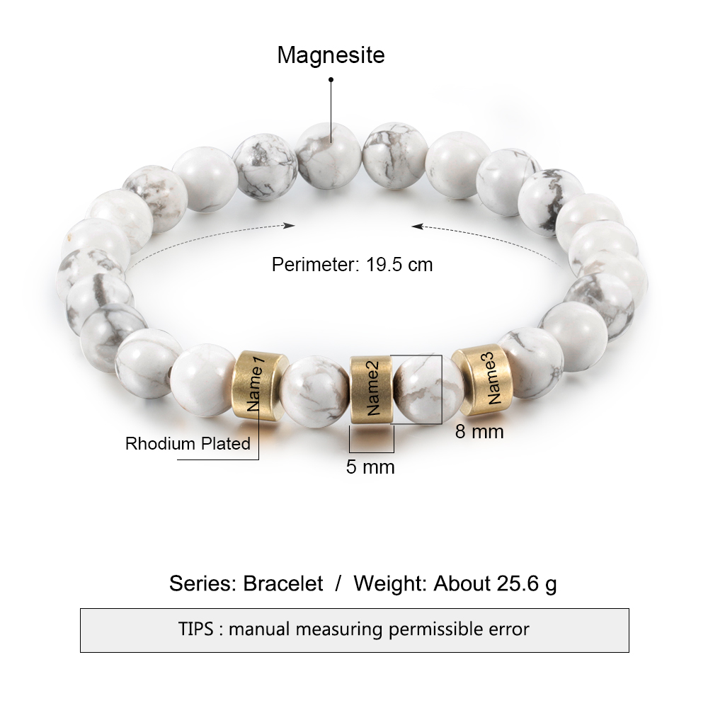 Braccialetto 3 nomi braccialetto personalizzato in howlite bianco