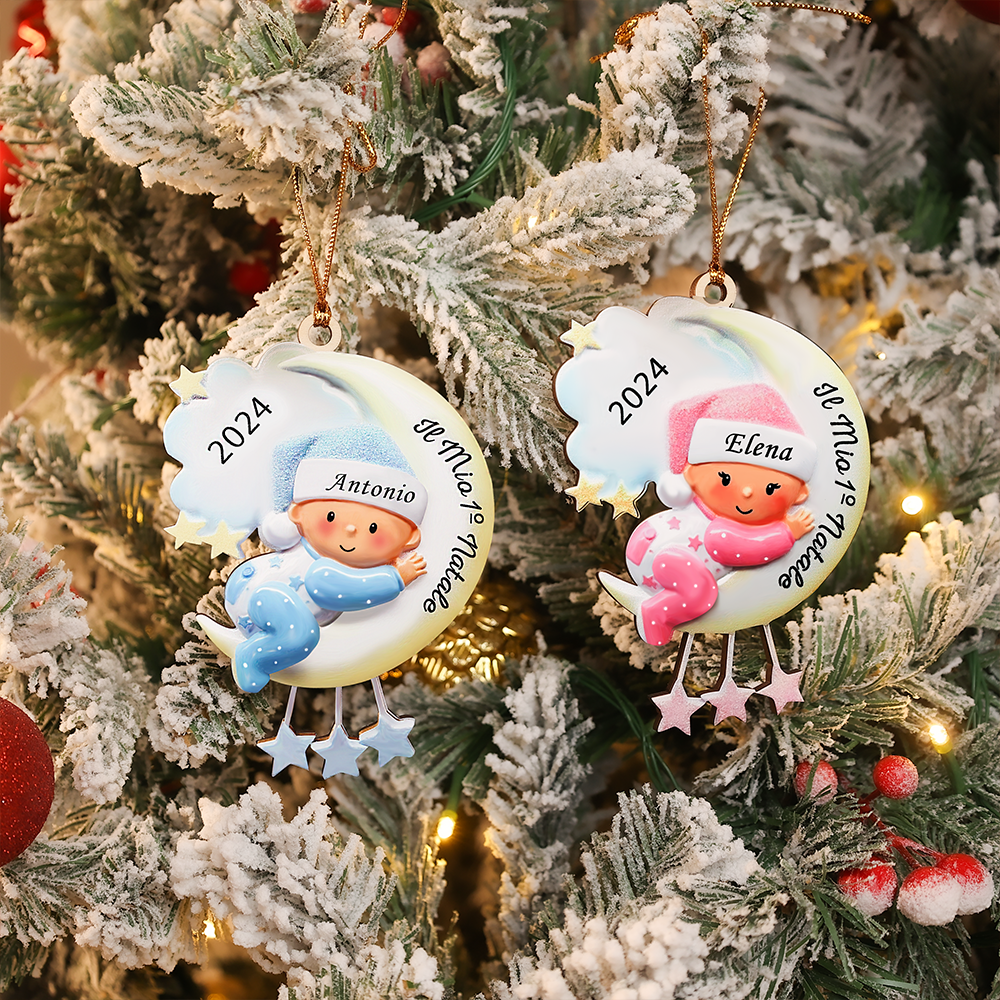 Il mio primo Natale - Ciondolo per bambino Ciondolo natalizio con nome, testo e data personalizzabili | Jessemade