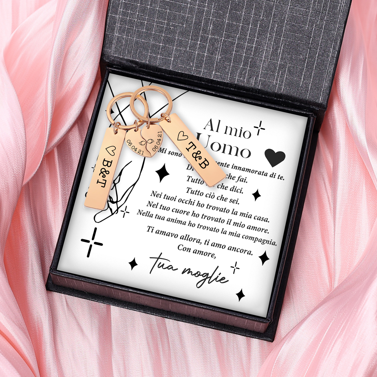 Al Mio Uomo-Portachiavi personalizzabile con lettere e data regalo per coppia