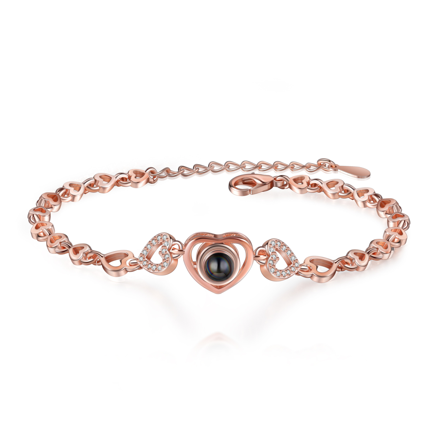 Bracciale argento con pietra cuore proiezione di foto colorato per coppia marito fidanzato con scatola premium