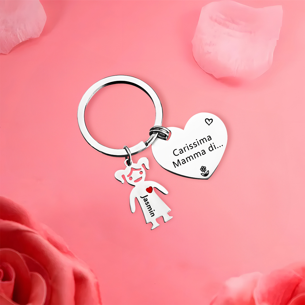Festa della Mamma Carissima mamma di-Portachiavi a cuore con 1 ciondolo bambino 1 nome personalizzato regalo per mamma