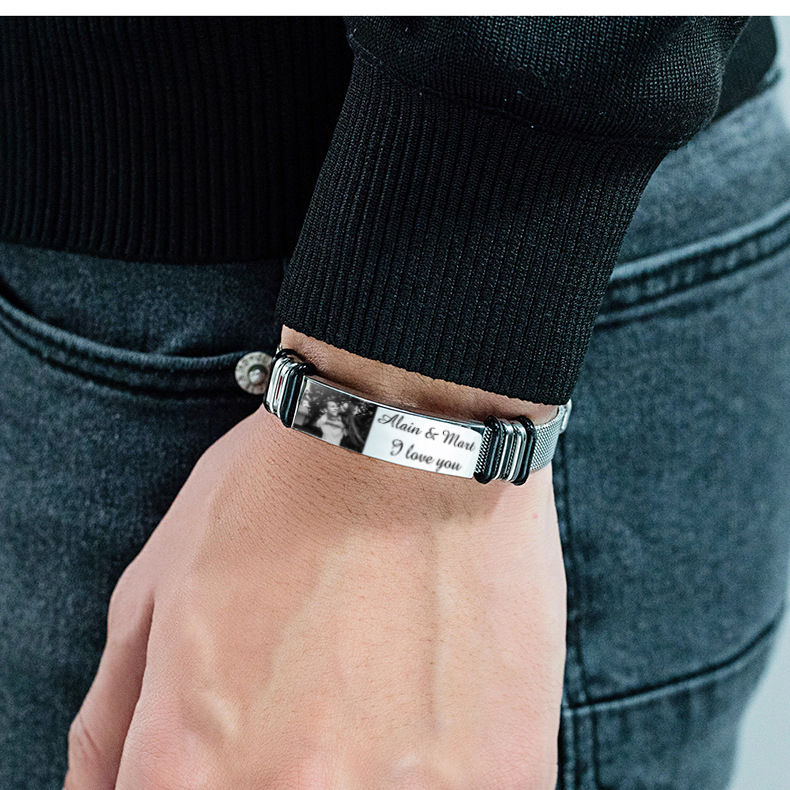 Braccialetto maschile personalizzato con 2 testi e foto