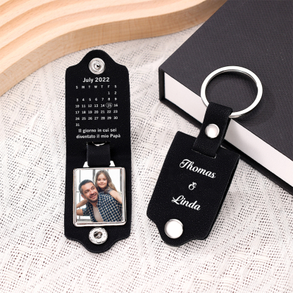Portachiavi Pelle 1 foto e 1 data e 2 nomi personalizzabili regalo per Papà