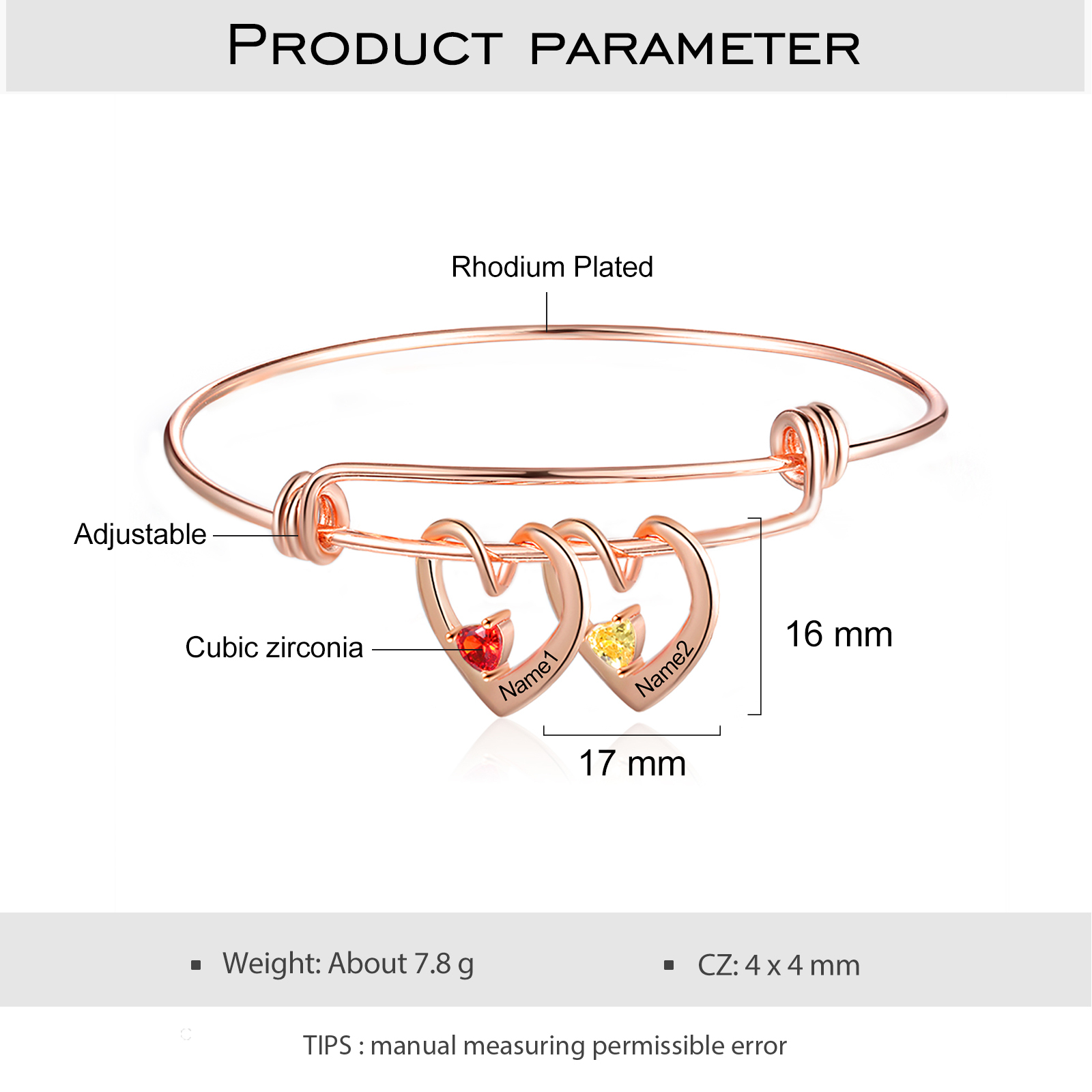 Bracciale con 2 nomi personalizzati e 2 pietre di nascita