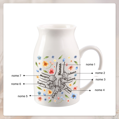 Vaso di ceramica con mano nella mano 7 nomi personalizzati per nonna/mamma