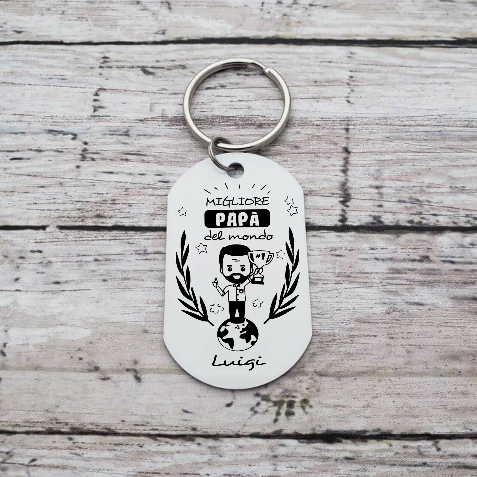PREMIO PER IL MIGLIORE PADRE LUIGI-Portachiavi personalizzato con foto e nome