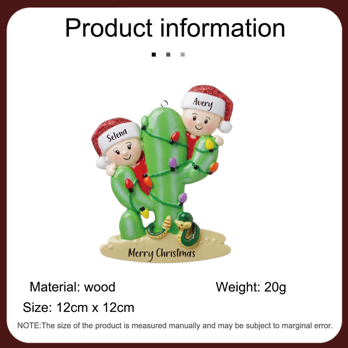 Bianco Natale mille candele... Ornamenti cactus ciondolo per albero di Natale 2 nomi personalizzati