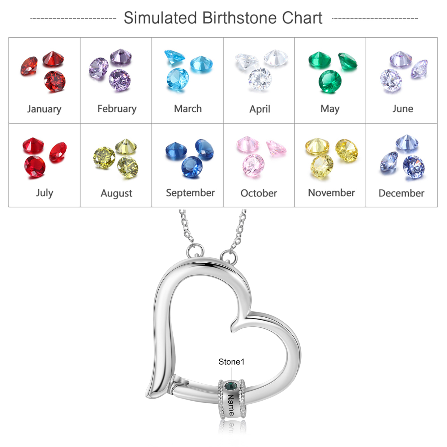 Collana ciondolo cuore con 1 pietra di nascita