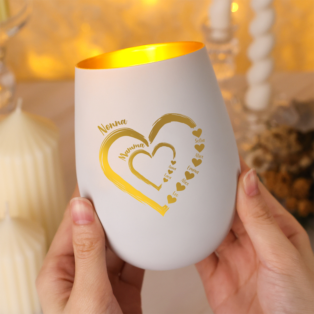 Portacandela in vetro personalizzato con 2-18 nomi per la nonna o la mamma (senza candela)