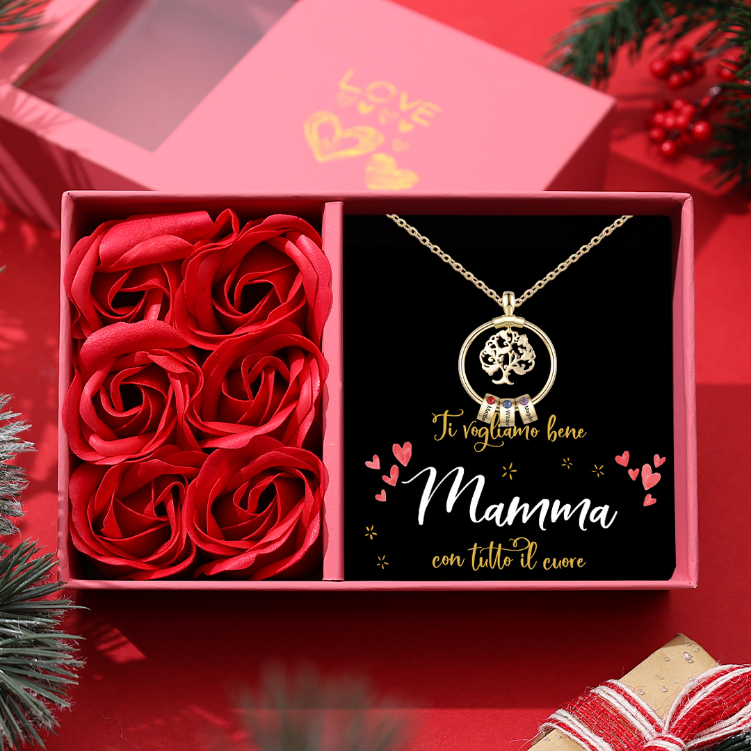 Collana con albero della vita ciondolo 3 nomi e 3 pietre di nascita personalizzati per donna/mamma/nonna
