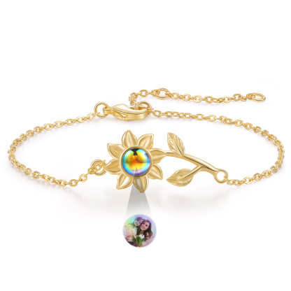 Jessemade IT Braccialetto girasole con proiezione di foto personalizzata regalo per donna