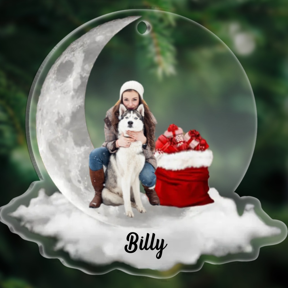 Cane luna e regalo-ornamento natalizio personalizzato con foto e nome