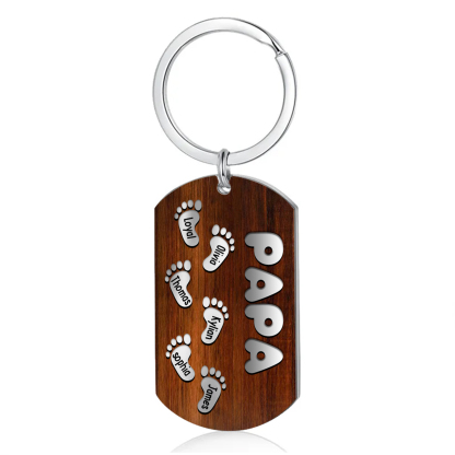 Nonno-Portachiavi con piedino 6 nomi e 1 testo personalizzati regalo per papà/nonno