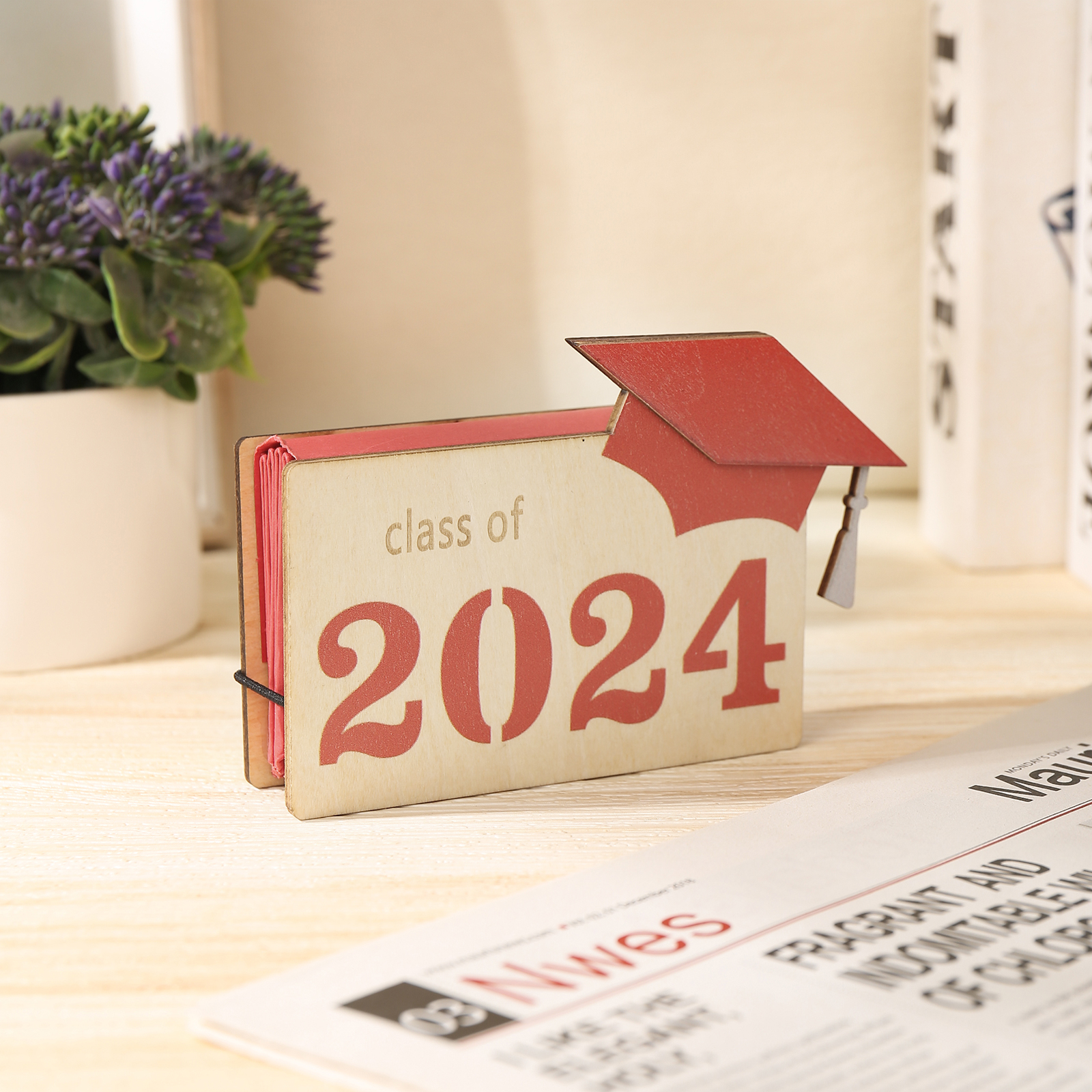 Classe di 2024-Portacarte in legno con 1 testo e 1 nome personalizzati regalo di laurea