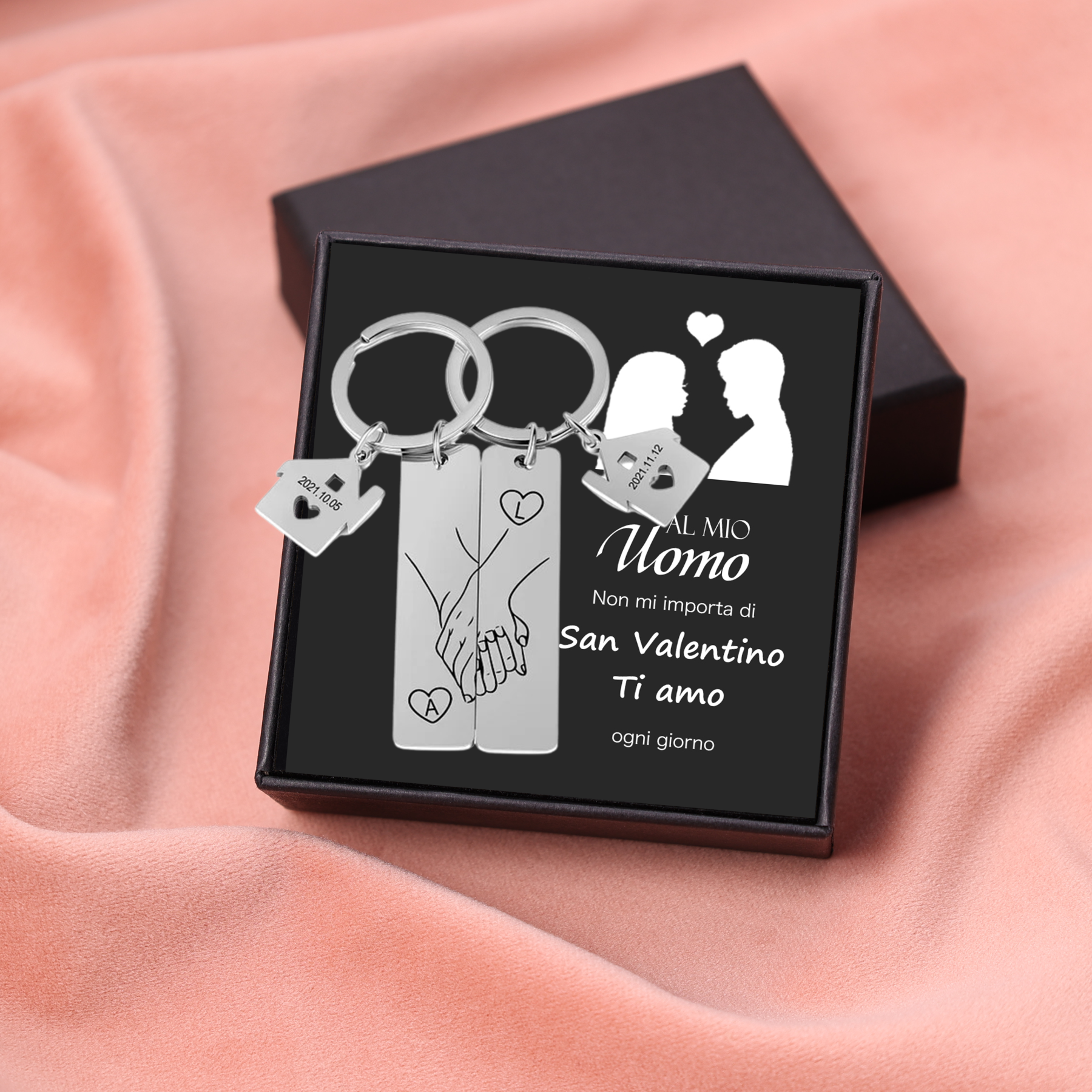 Portachiavi Coppia Personalizzato con Iniziali e Data Portachiavi in Acciaio Inossidabile Regalo di Natale per Lui | Jessemade