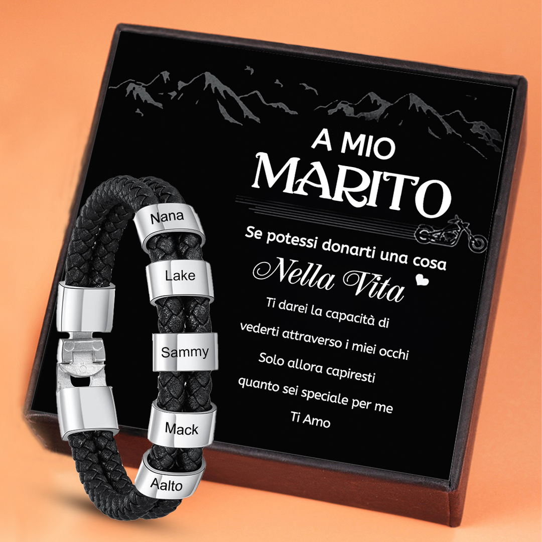 A MIO MARITO Bracciale in pelle 5 incisioni di nomi personalizzabili