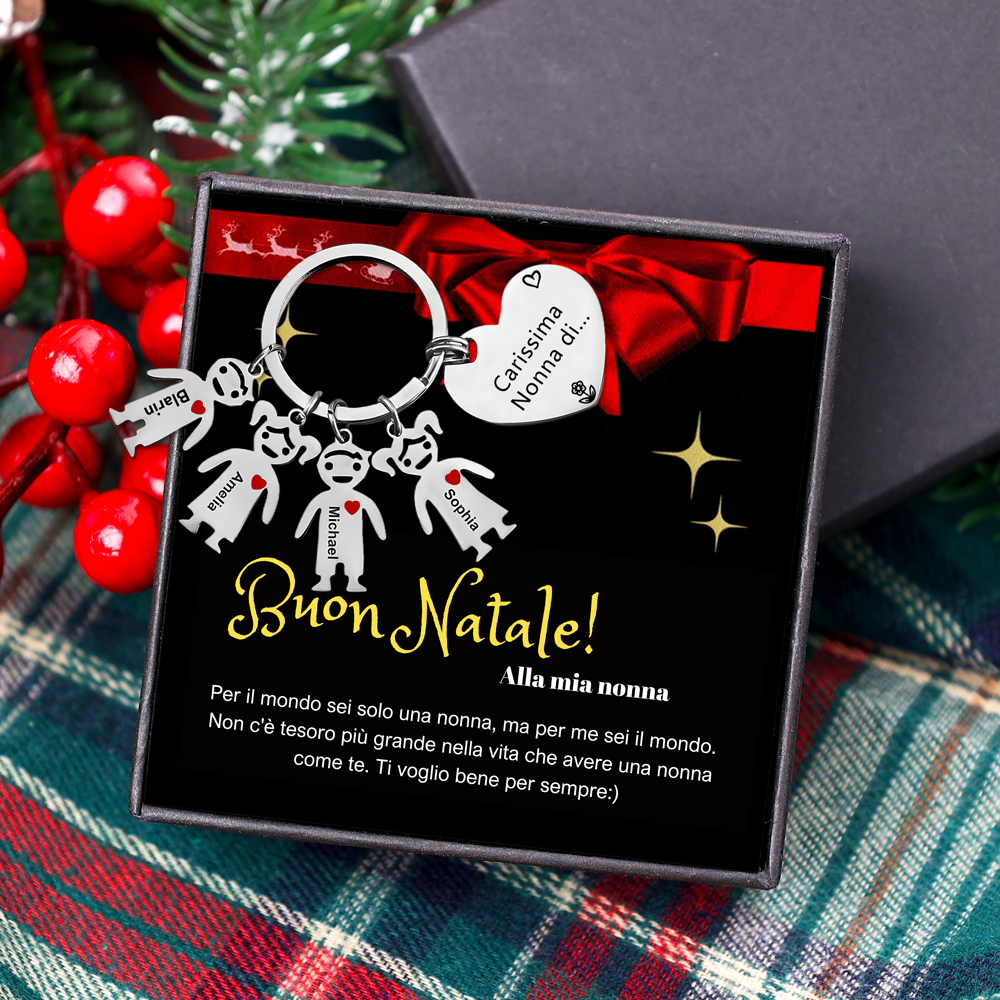 Buon Natale a nonna migliore del mondo portachiavi 4 nomi personalizzabili