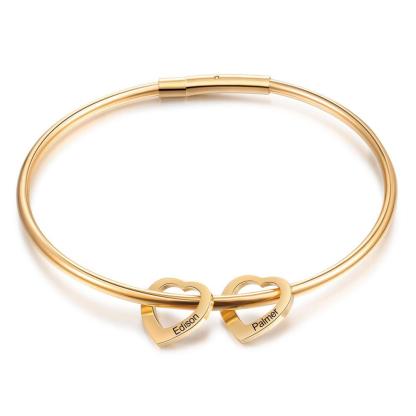 Braccialetto con 2 nomi personalizzati e 2 ciondoli di cuore per donna