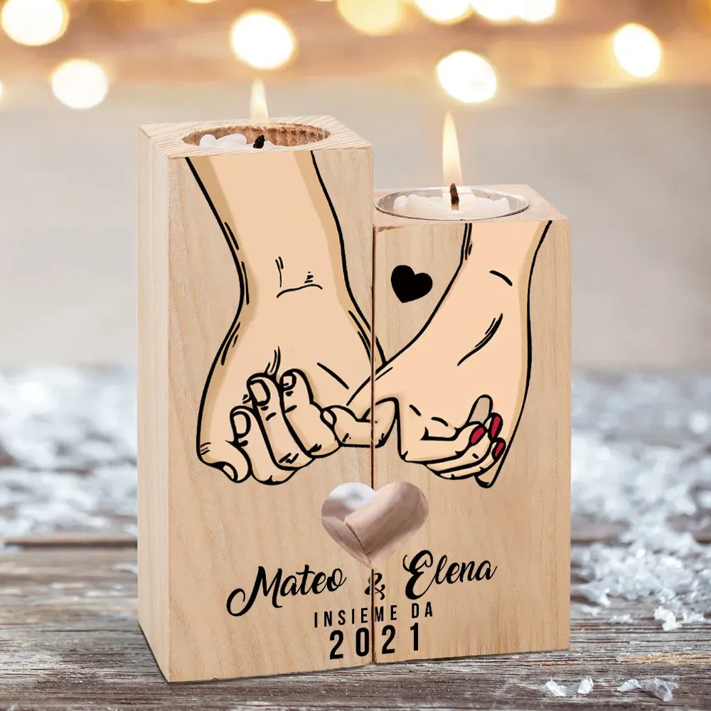 Set Regalo Personalizzato per Coppie con Portacandele Pinky Promise e Portachiavi a Cuore Abbinato | Nomi e Data Personalizzabili in Elegante Confezione Regalo | Jessemade