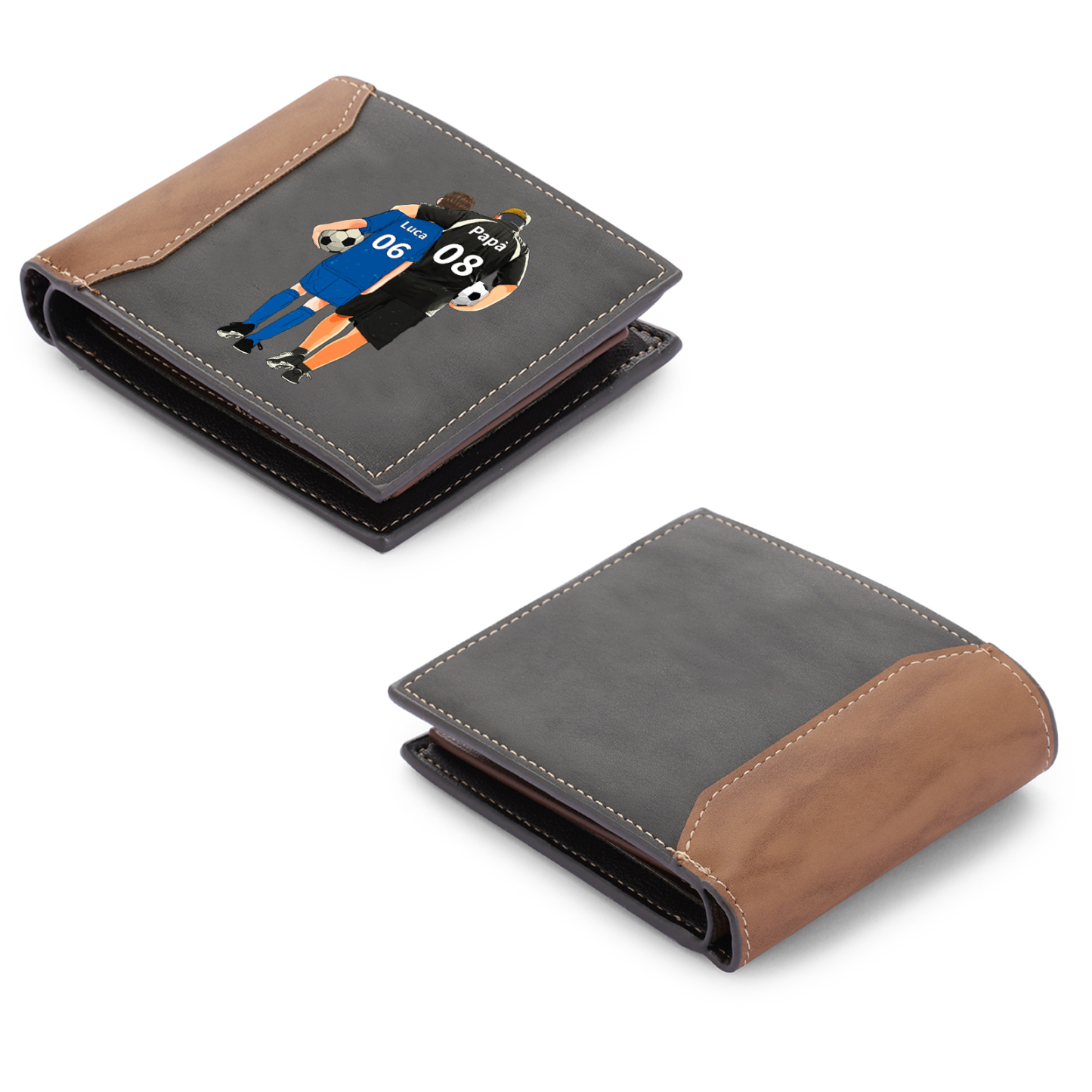 Portafoglio Uomo Personalizzato – Incisione Nome Papà & Figlio con Disegno Calcio – Regalo Speciale per Papà | Jessemade