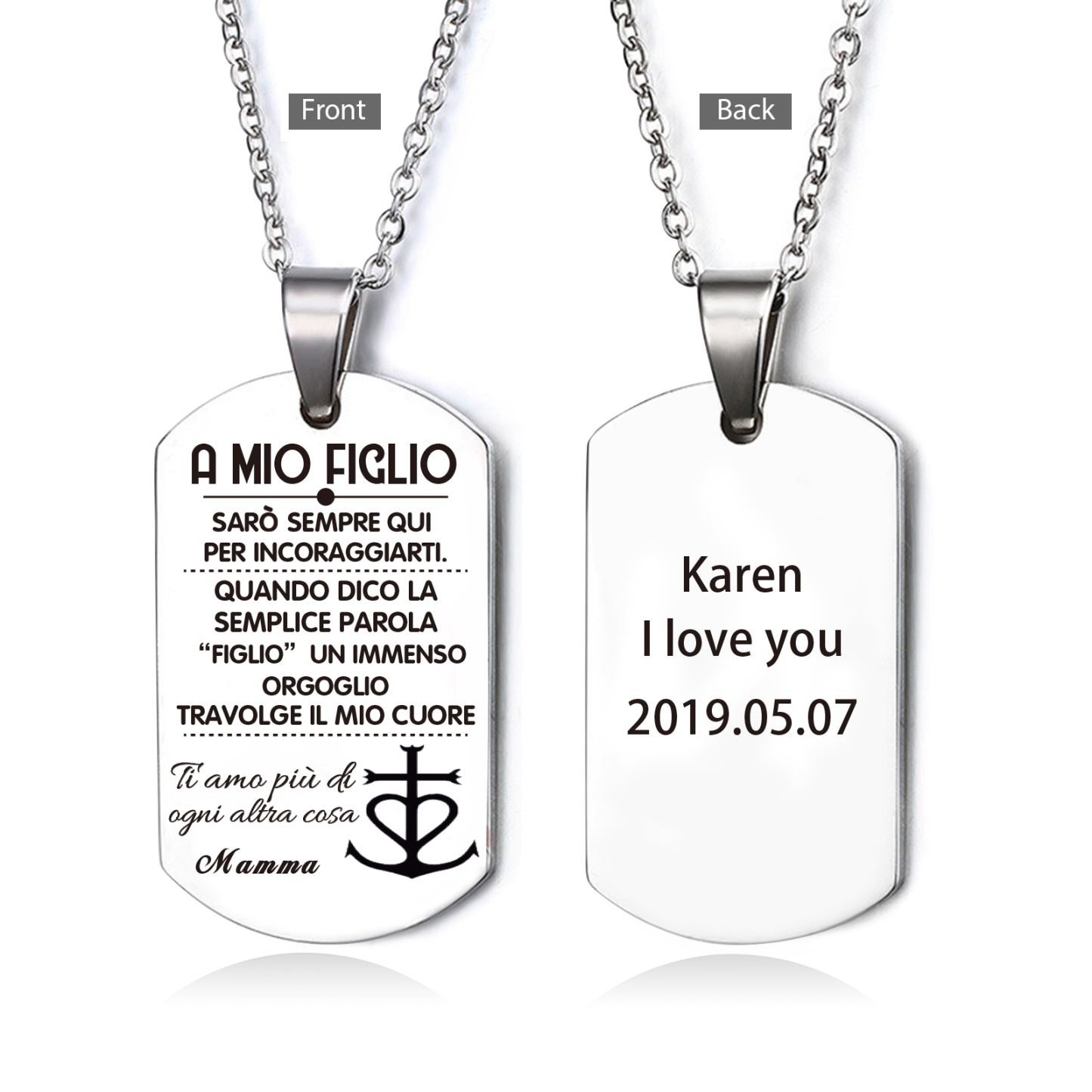 A Mio Figlio Non dimenticare mai che Ti Amo-Collana acciaio inox 1 testo personalizzabile