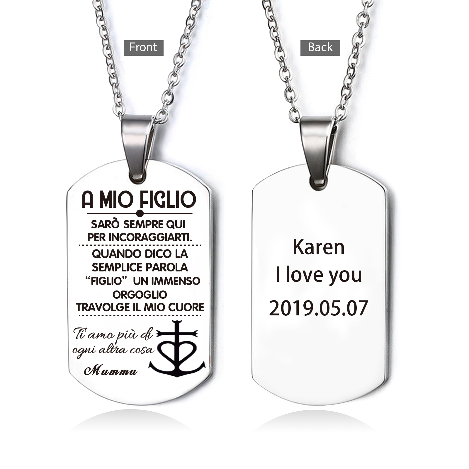 A Mio Figlio Non dimenticare mai che Ti Amo-Collana acciaio inox 1 testo personalizzabile