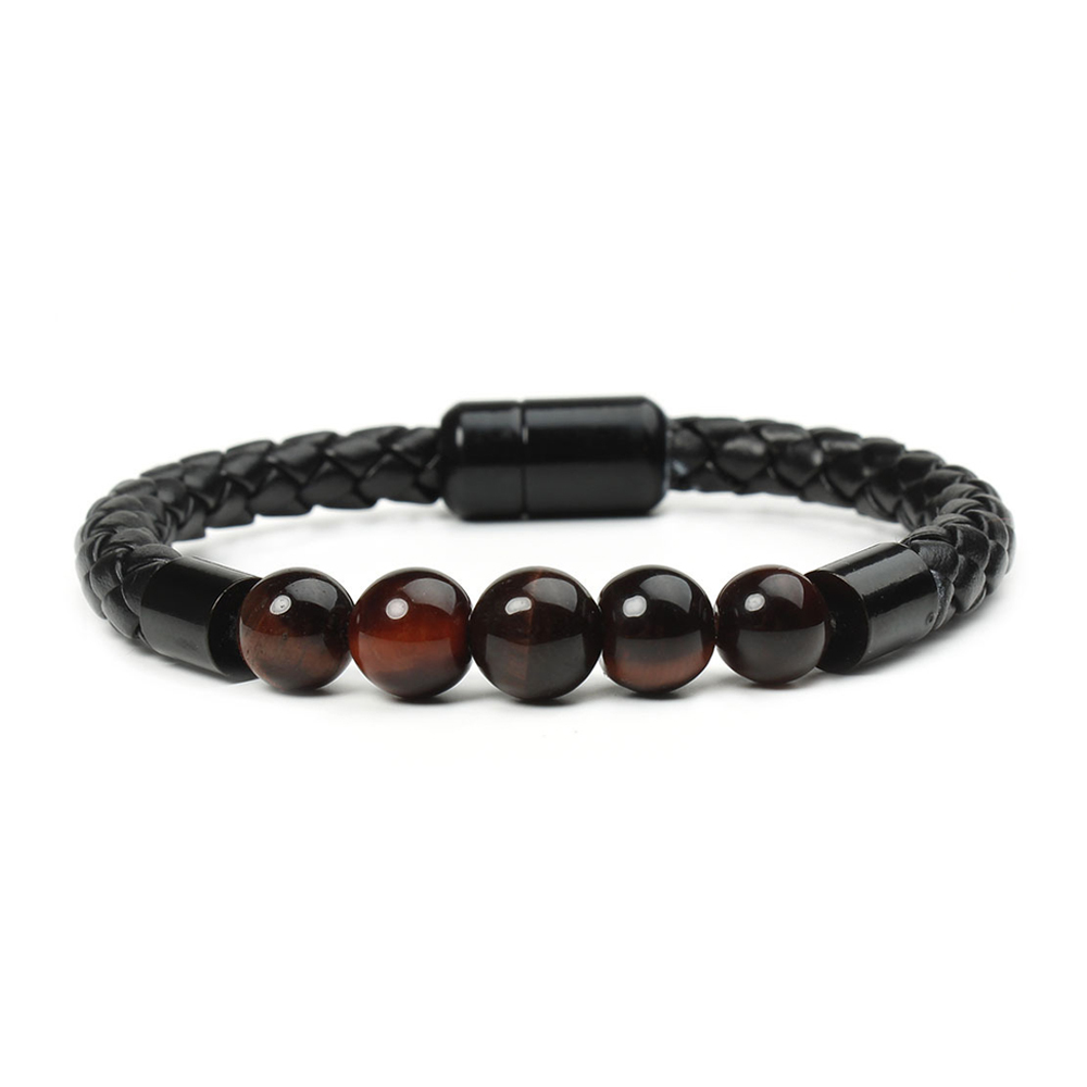 Tiger Eye Black Onyx Beaded Bracelet Men