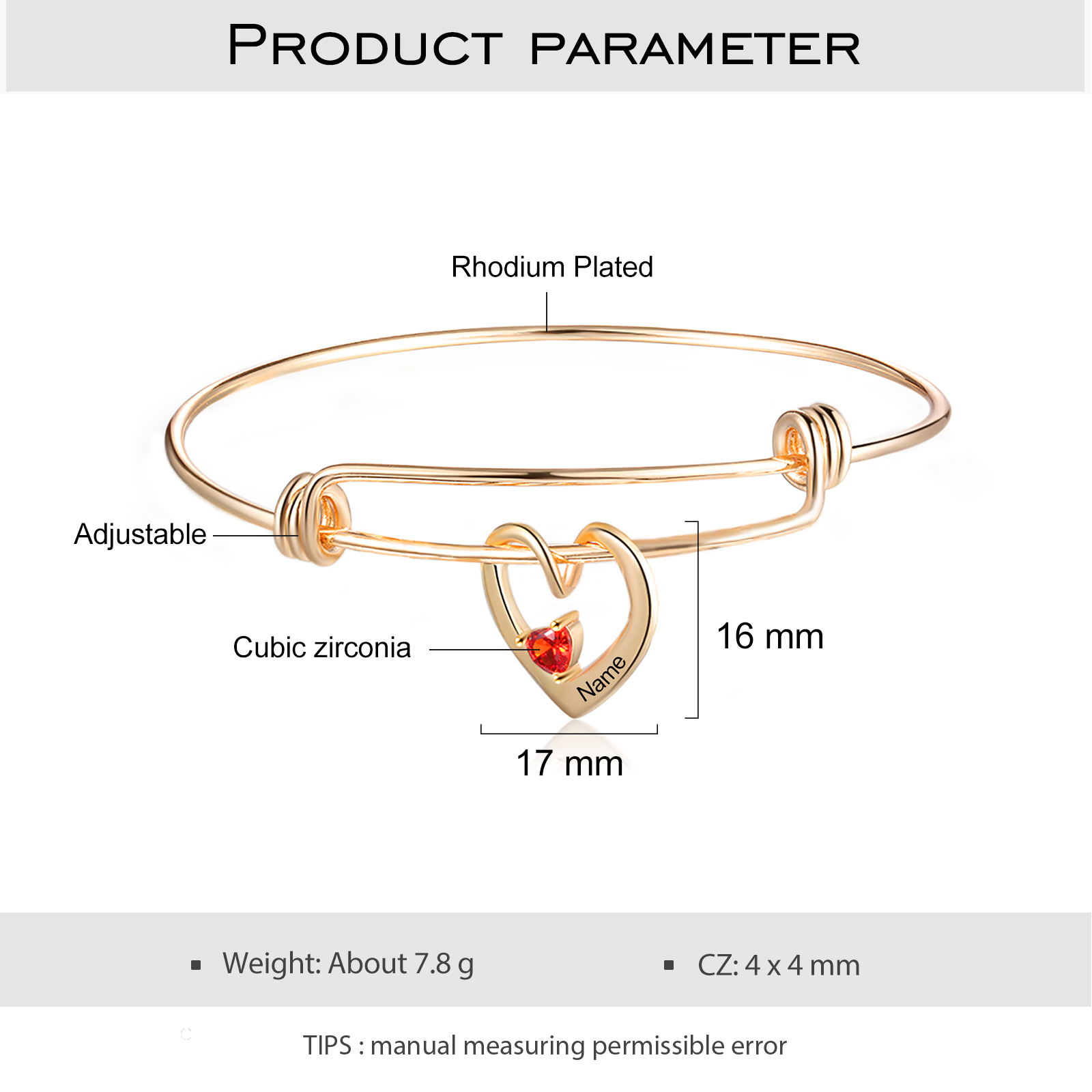 Bracciale con 1 nome personalizzati e 1 pietre di nascita