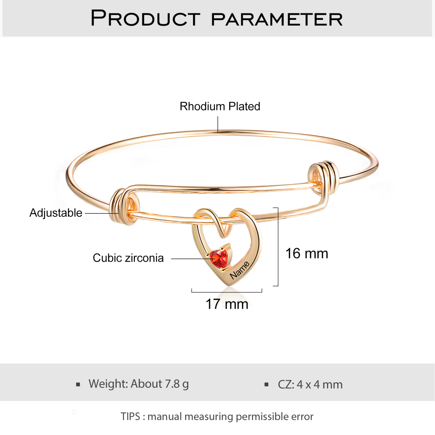 Bracciale con 1 nome personalizzati e 1 pietre di nascita