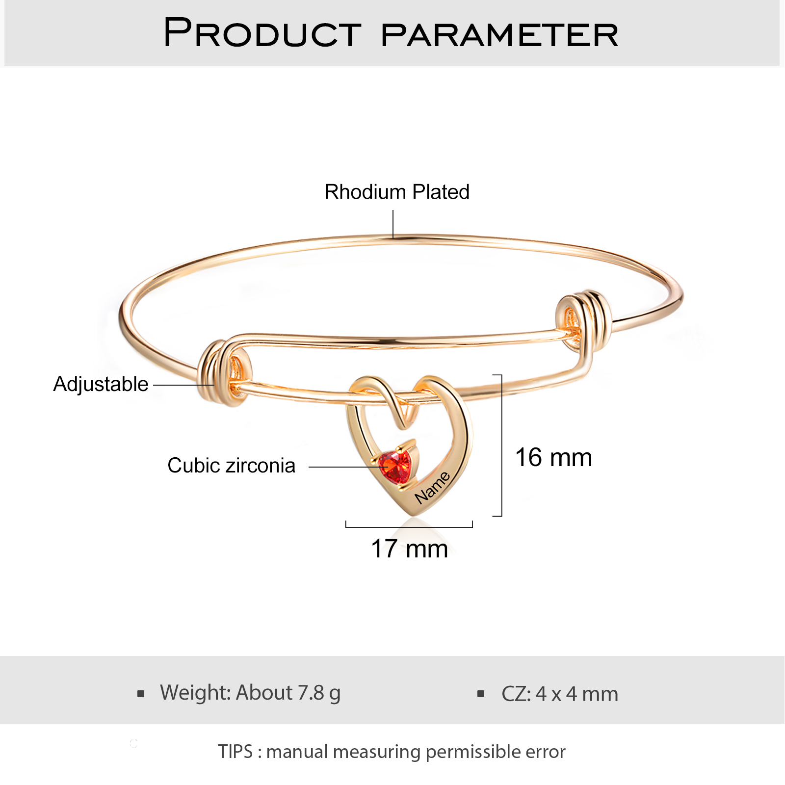 Bracciale con 1 nome personalizzati e 1 pietre di nascita