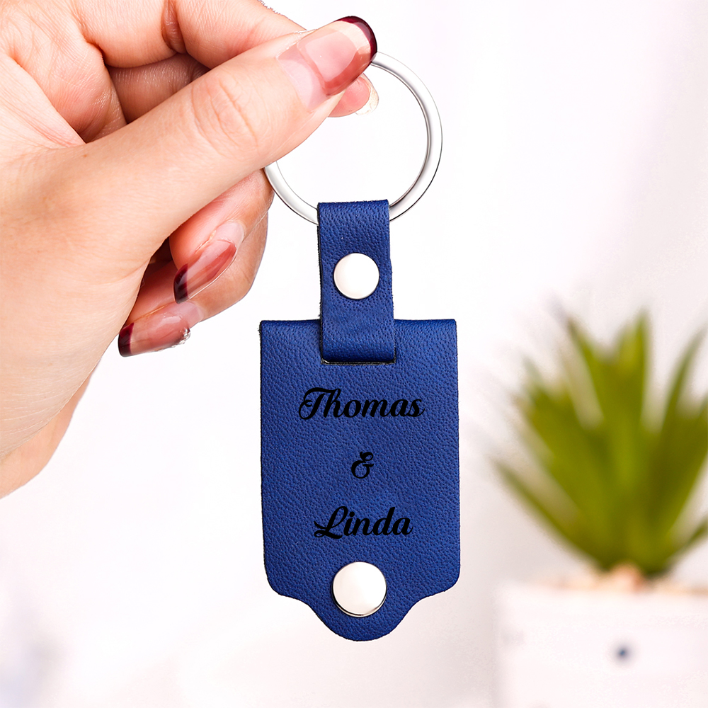 Portachiavi Pelle 1 foto e 1 data e 2 nomi personalizzabili regalo per Papà