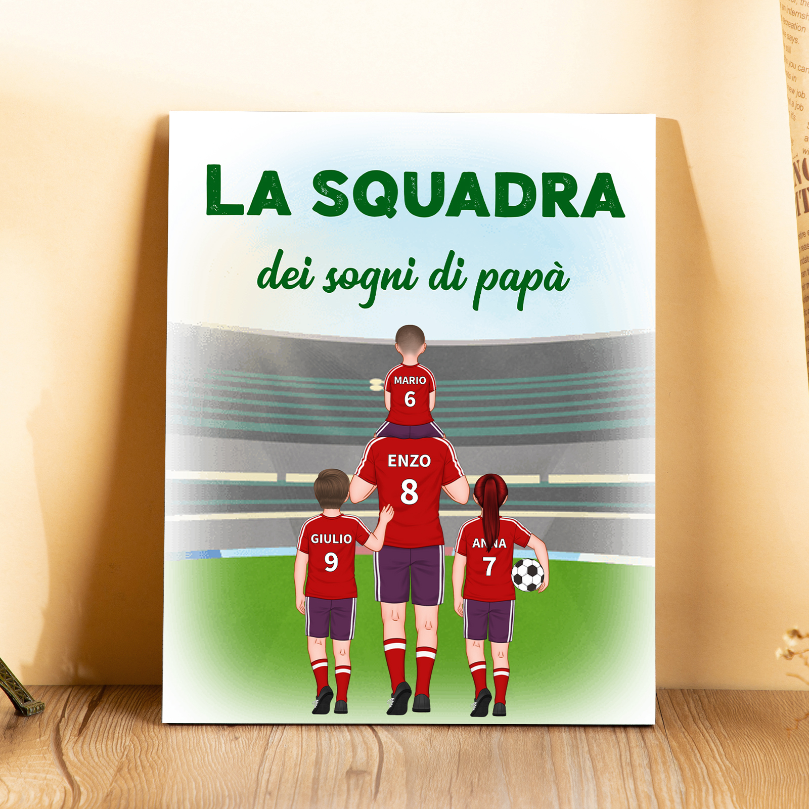 La squadra dei sogni di papà-Targa con immagini e nomi personalizzabili per papà